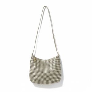 Vintage Whiting & Davis Cream and Tan Mesh Crossbody Bag with gold trim